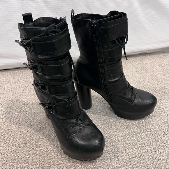 Matiko Leather Lace Up Platform Heeled Boots Punk Gothic Side Zip Black Size 8.5 - Picture 14 of 17